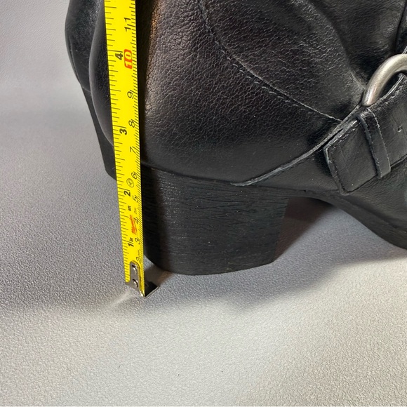 Born Shaylee Black Leather Tall Buckle Heeled Knee-High Boots - Picture 13 of 16